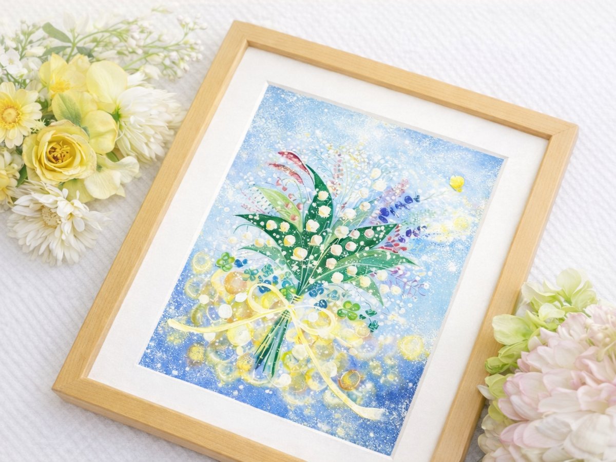 KAWAII ARTの額装アートと花